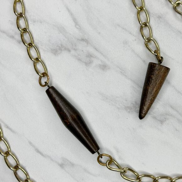 Wood Beaded Gold Tone Metal Chain Link Belt One Size (OS) ✨ - Picture 9 of 12